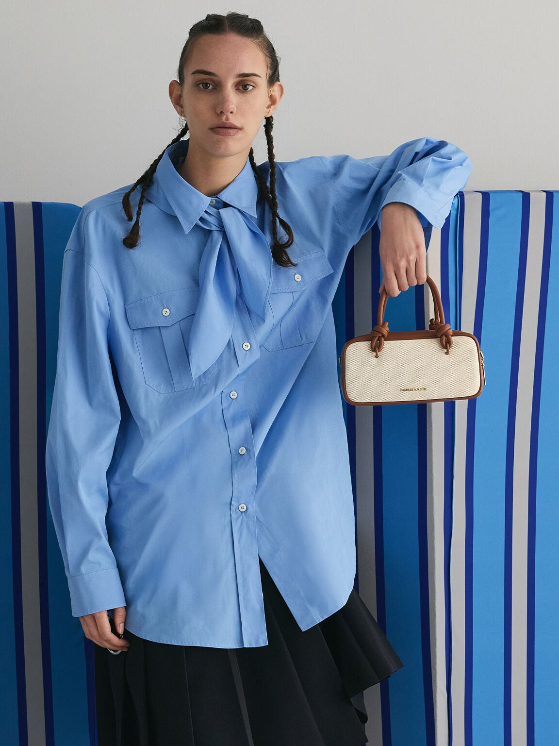 CHARLES & KEITH Essential | Sammie Canvas Knotted-Handle Boxy Bag - Taupe Canvas