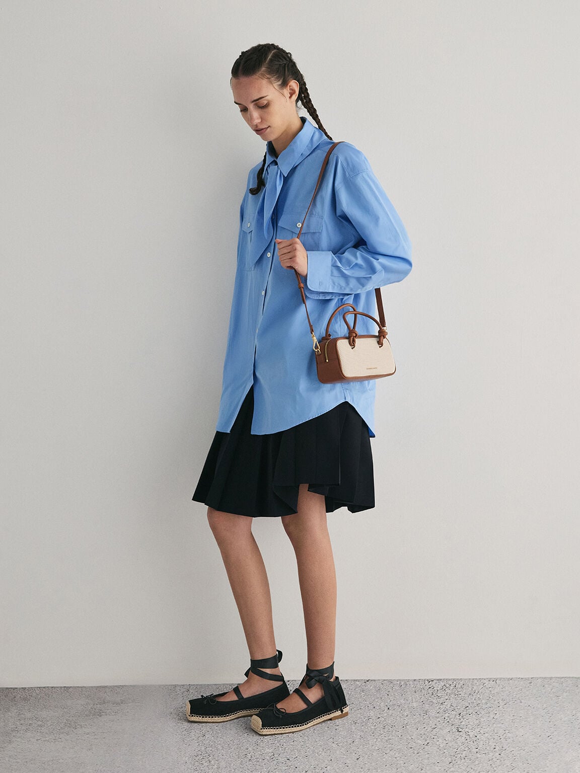 CHARLES & KEITH Essential | Sammie Canvas Knotted-Handle Boxy Bag - Taupe Canvas