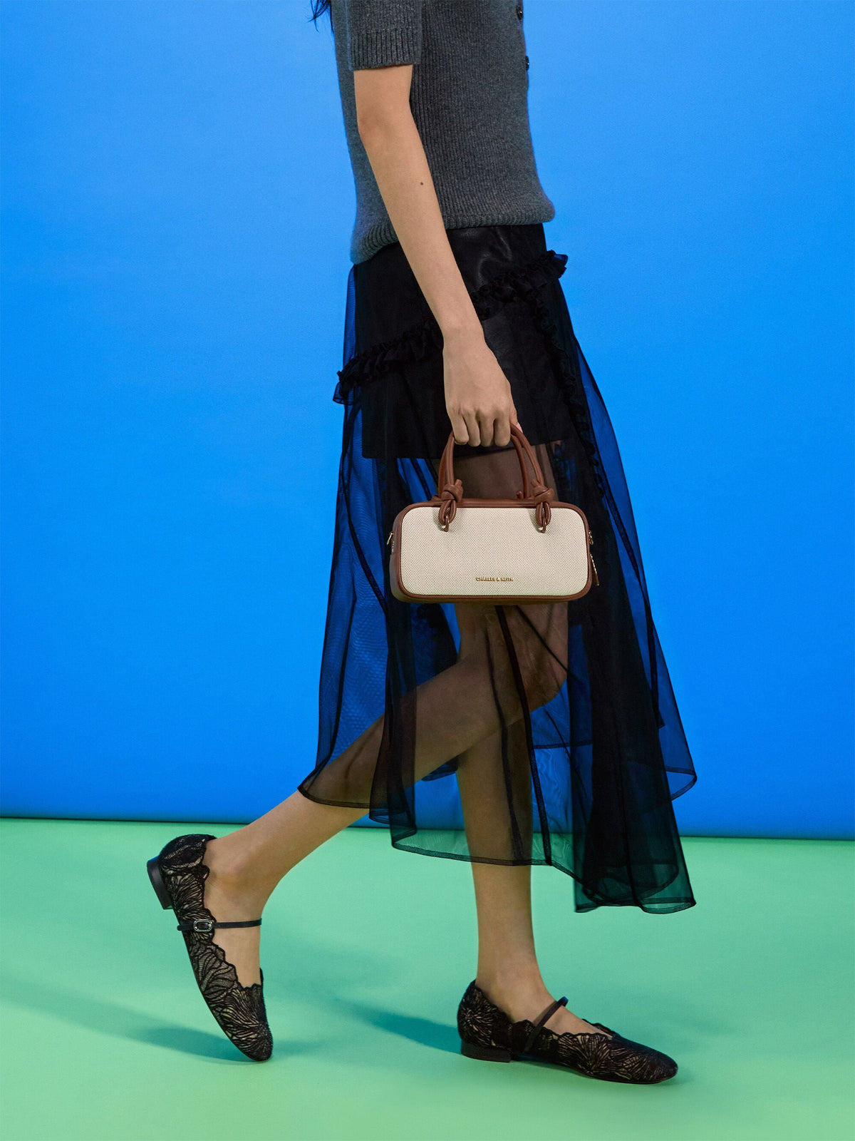CHARLES & KEITH Essential | Sammie Canvas Knotted-Handle Boxy Bag - Taupe Canvas