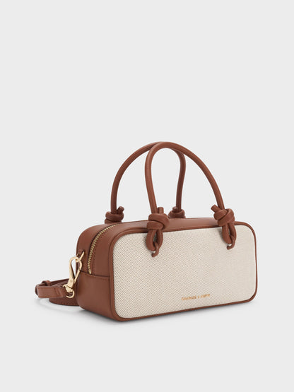 CHARLES & KEITH Essential | Sammie Canvas Knotted-Handle Boxy Bag - Taupe Canvas