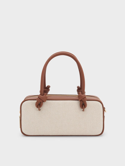 CHARLES & KEITH Essential | Sammie Canvas Knotted-Handle Boxy Bag - Taupe Canvas