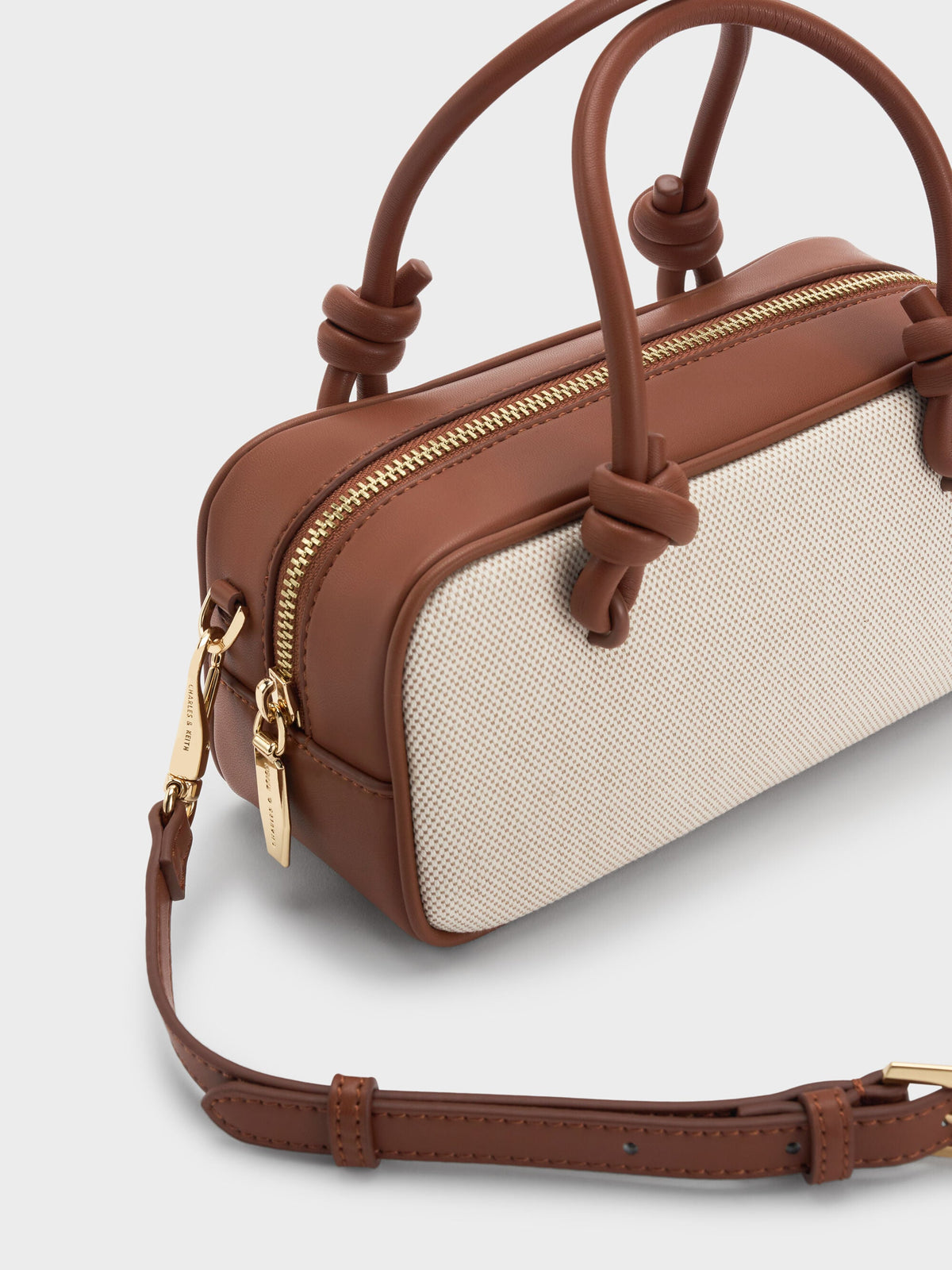 CHARLES & KEITH Essential | Sammie Canvas Knotted-Handle Boxy Bag - Taupe Canvas