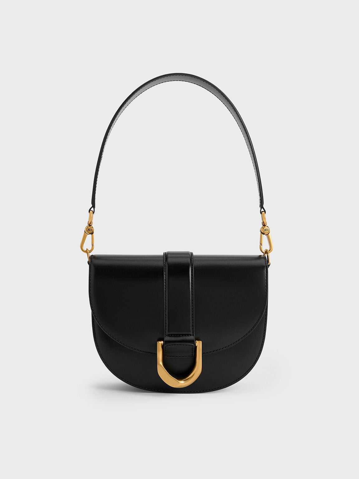 CHARLES & KEITH Signature | Gabine Leather Saddle Bag - Black