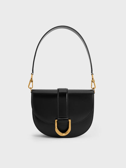 CHARLES & KEITH Signature | Gabine Leather Saddle Bag - Black