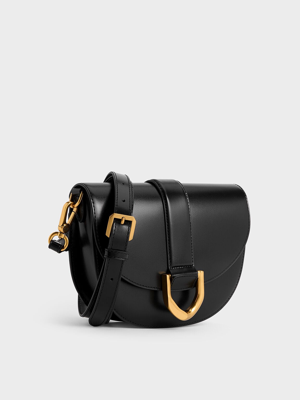 CHARLES & KEITH Signature | Gabine Leather Saddle Bag - Black