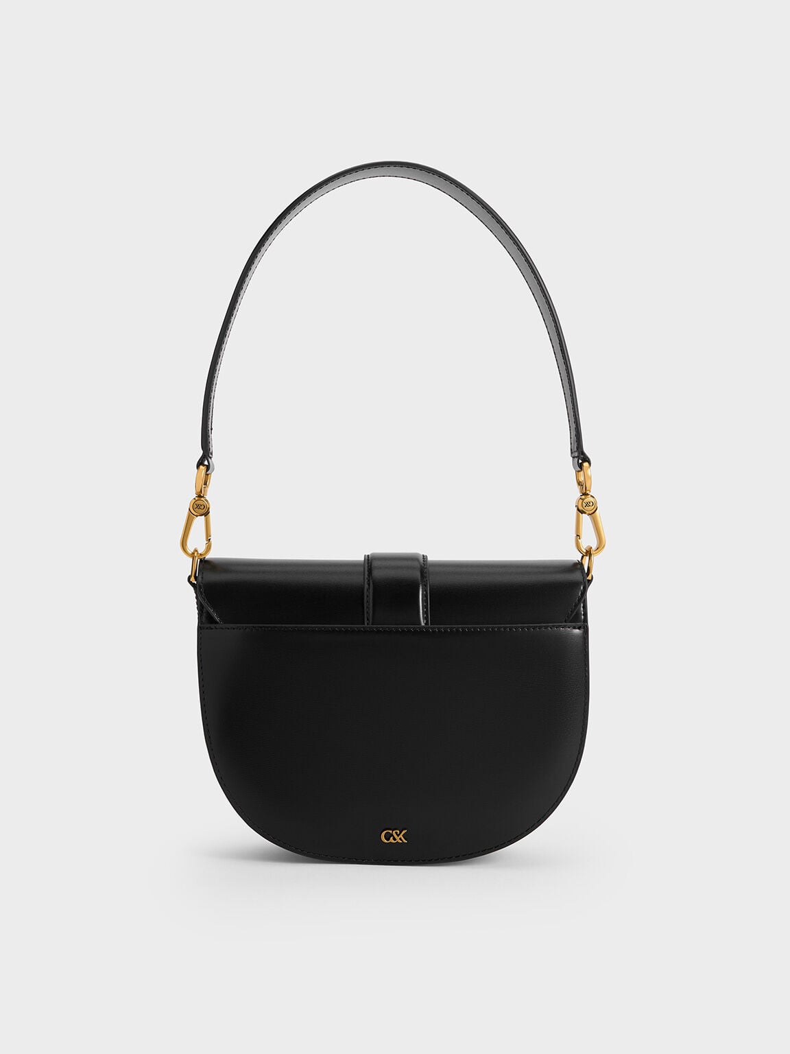 CHARLES & KEITH Signature | Gabine Leather Saddle Bag - Black