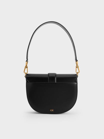 CHARLES & KEITH Signature | Gabine Leather Saddle Bag - Black