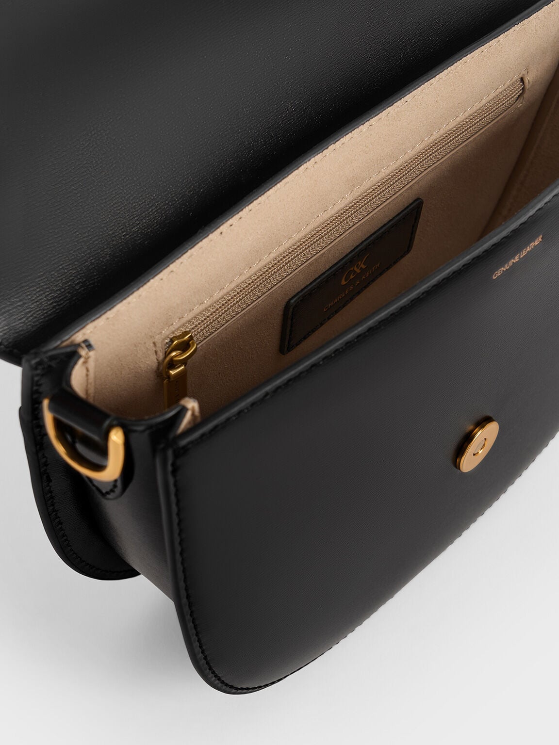 CHARLES & KEITH Signature | Gabine Leather Saddle Bag - Black