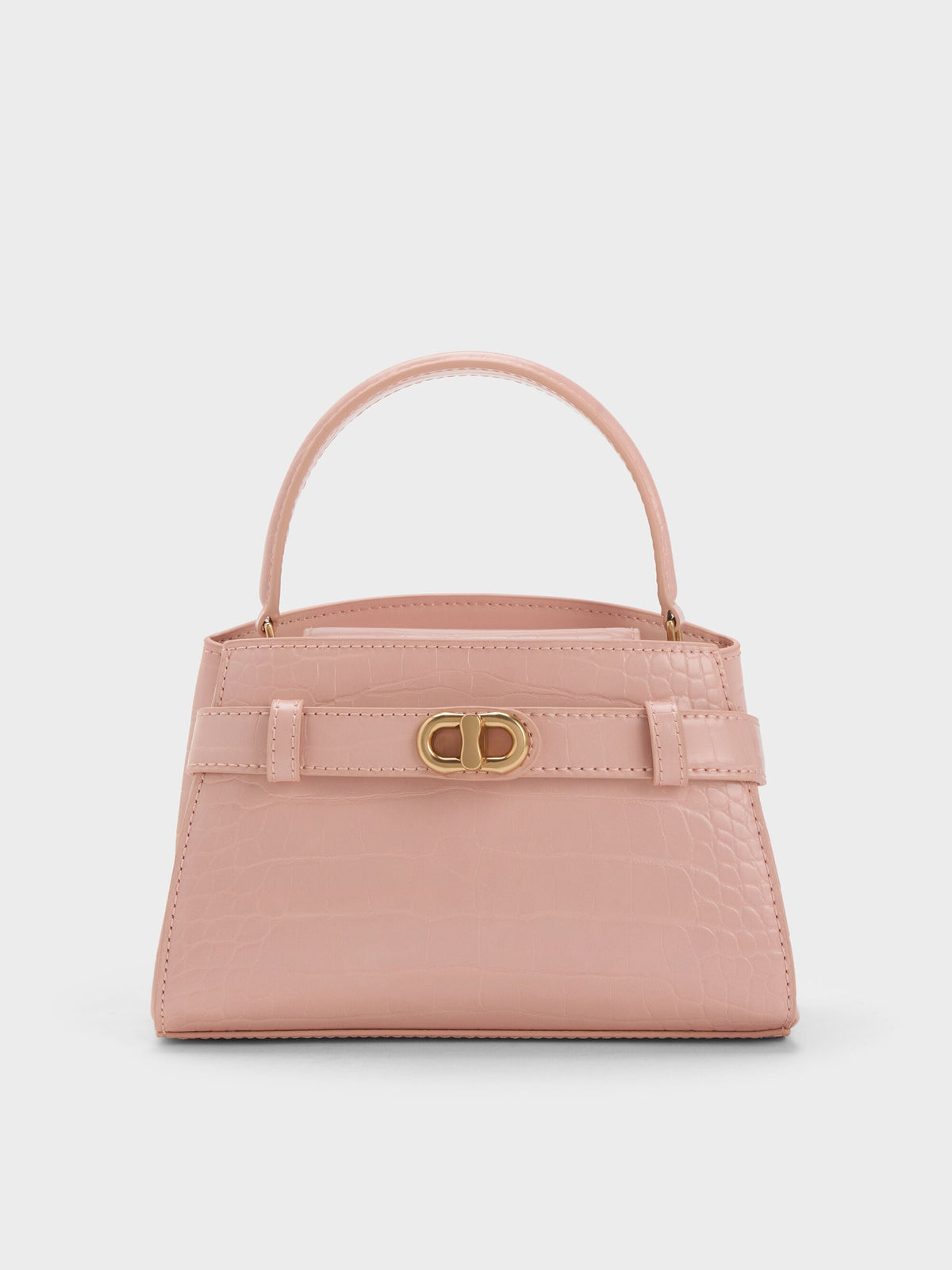 CHARLES & KEITH Featured | Aubrielle Croc-Effect Belted Top Handle Bag - Light Pink