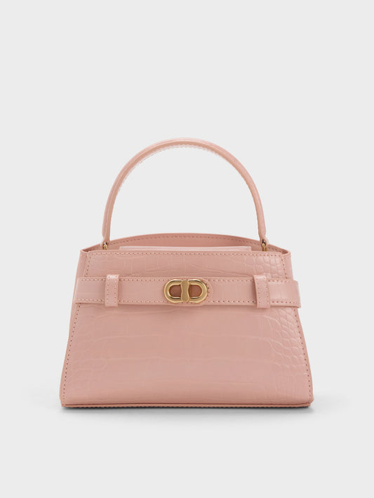 CHARLES & KEITH Featured | Aubrielle Croc-Effect Belted Top Handle Bag - Light Pink