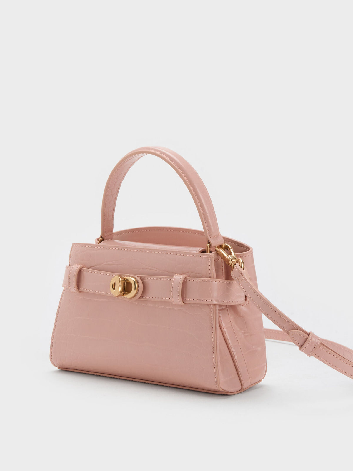 CHARLES & KEITH Featured | Aubrielle Croc-Effect Belted Top Handle Bag - Light Pink
