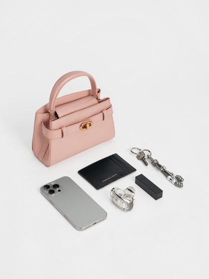 CHARLES & KEITH Featured | Aubrielle Croc-Effect Belted Top Handle Bag - Light Pink