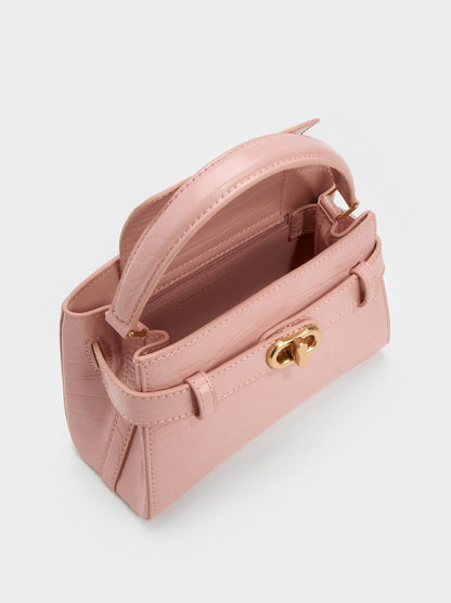 CHARLES & KEITH Featured | Aubrielle Croc-Effect Belted Top Handle Bag - Light Pink