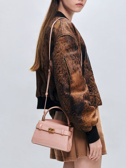 CHARLES & KEITH Featured | Aubrielle Croc-Effect Belted Top Handle Bag - Light Pink