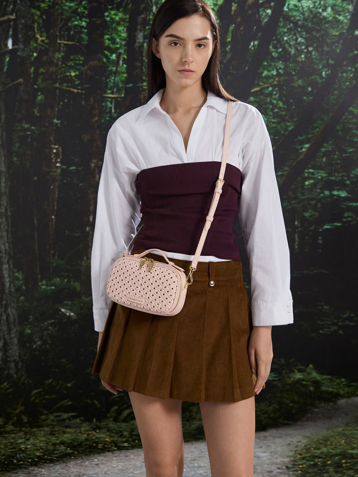 CHARLES & KEITH Essential | Azure Woven Crossbody Bag - Soft Pink
