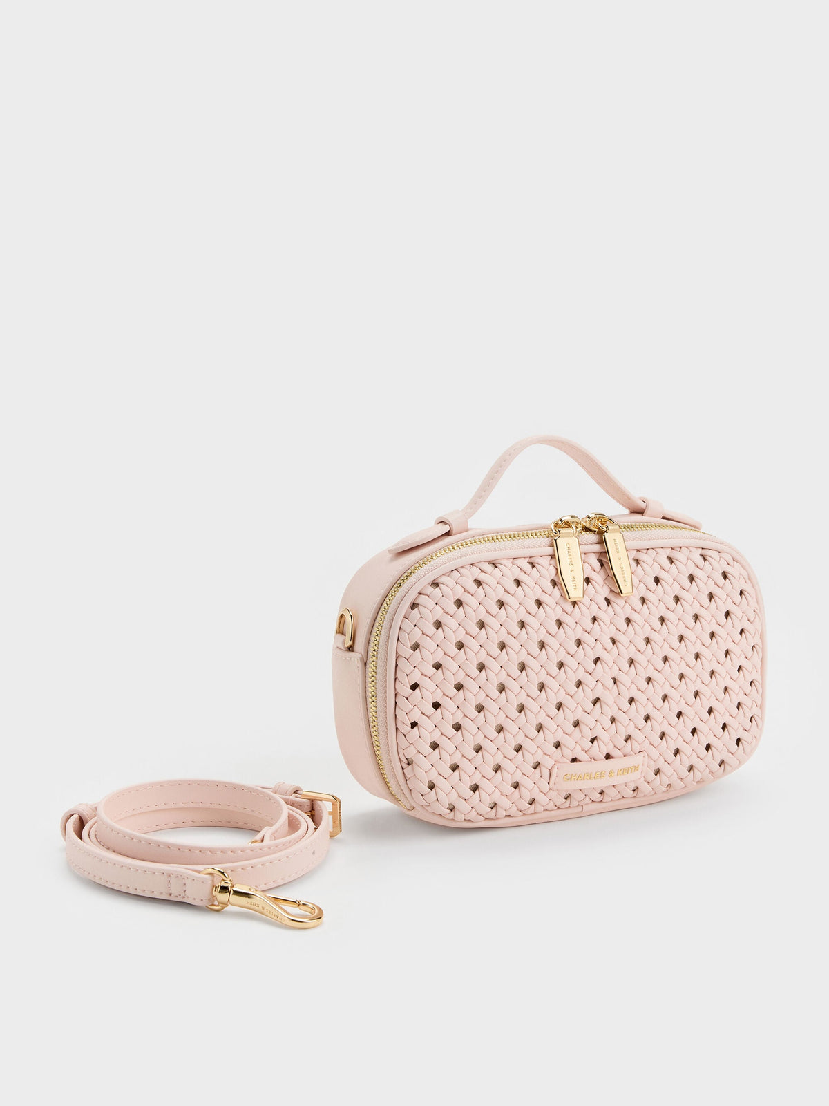 CHARLES & KEITH Essential | Azure Woven Crossbody Bag - Soft Pink