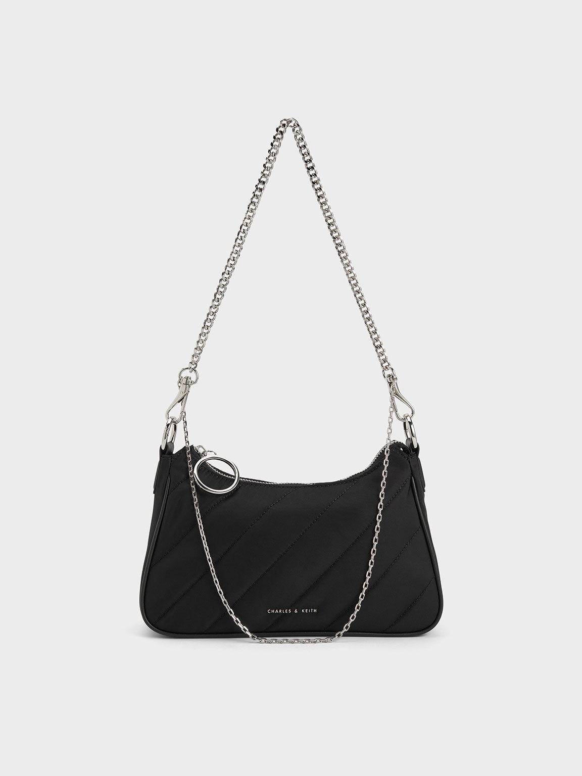 CHARLES & KEITH Great Value | Philomena Nylon Puffy Chain-Strap Crossbody Bag - Noir