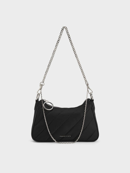 CHARLES & KEITH Great Value | Philomena Nylon Puffy Chain-Strap Crossbody Bag - Noir