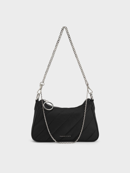 CHARLES & KEITH Great Value | Philomena Nylon Puffy Chain-Strap Crossbody Bag - Noir