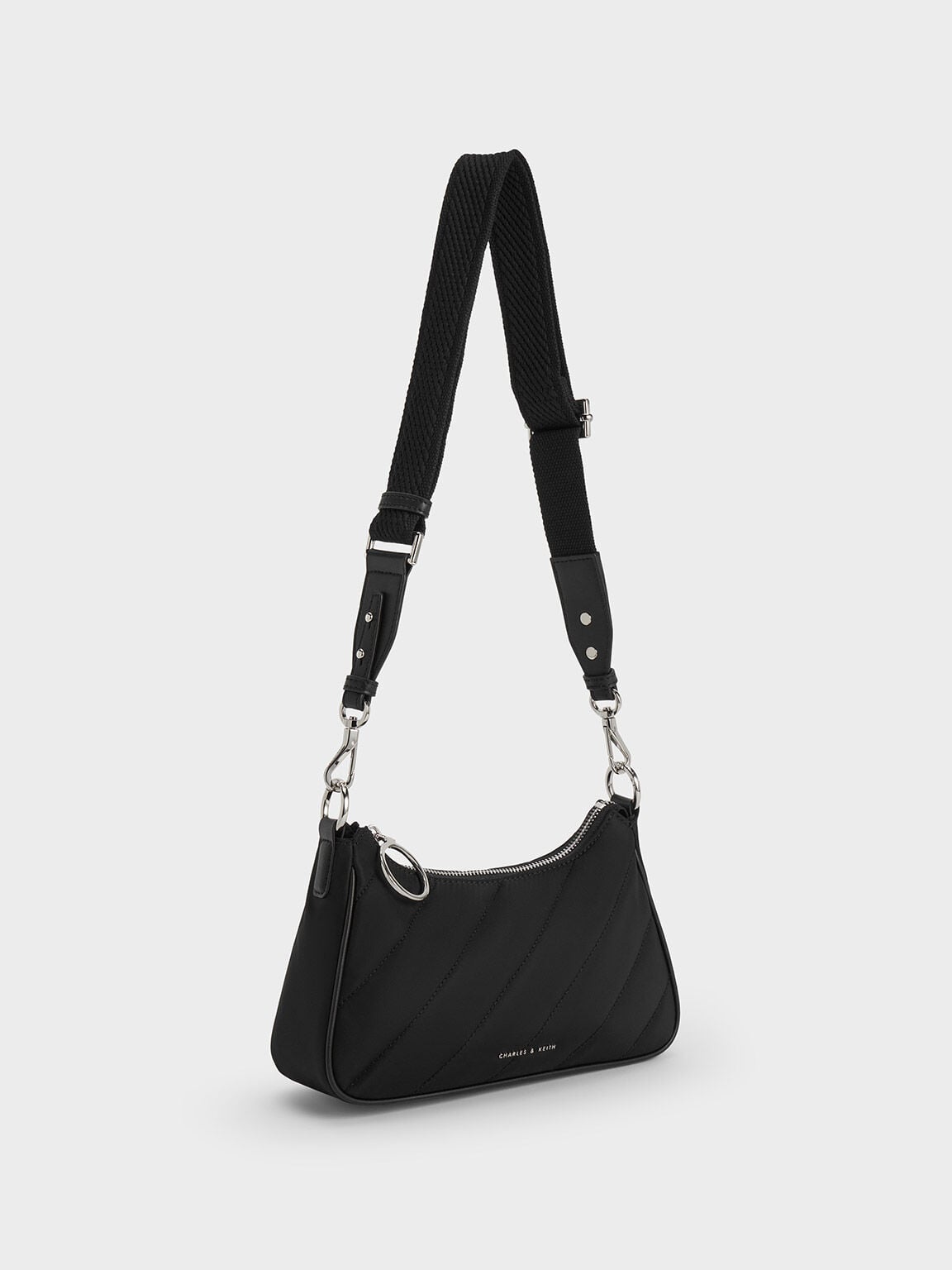 CHARLES & KEITH Great Value | Philomena Nylon Puffy Chain-Strap Crossbody Bag - Noir