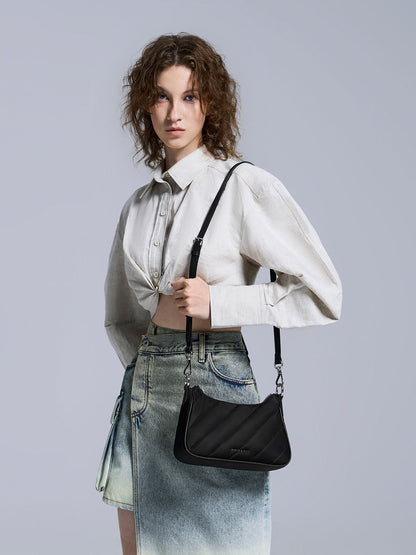 CHARLES & KEITH Great Value | Philomena Nylon Puffy Chain-Strap Crossbody Bag - Noir