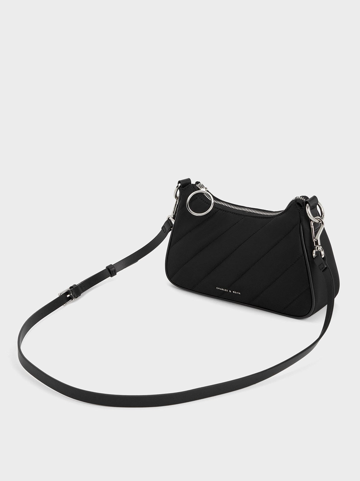 CHARLES & KEITH Great Value | Philomena Nylon Puffy Chain-Strap Crossbody Bag - Noir