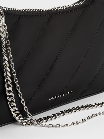 CHARLES & KEITH Great Value | Philomena Nylon Puffy Chain-Strap Crossbody Bag - Noir