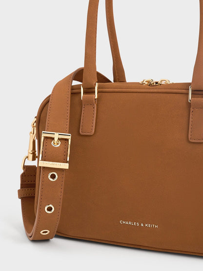 CHARLES & KEITH Exclusive | Sianna Textured Bowling Bag - Brown