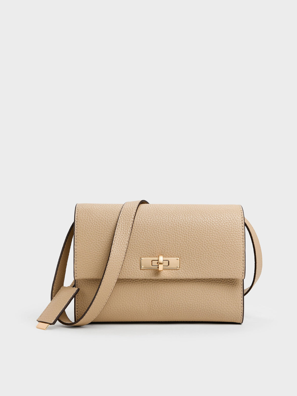 CHARLES & KEITH Special Offer | Chance Turn-Lock Crossbody Bag - Nutmeg Beige