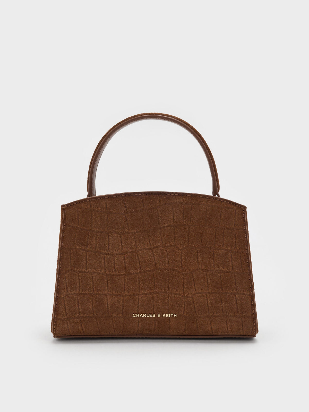 CHARLES & KEITH Premium | Aubrielle Croc-Effect Belted Top Handle Bag - Chocolate