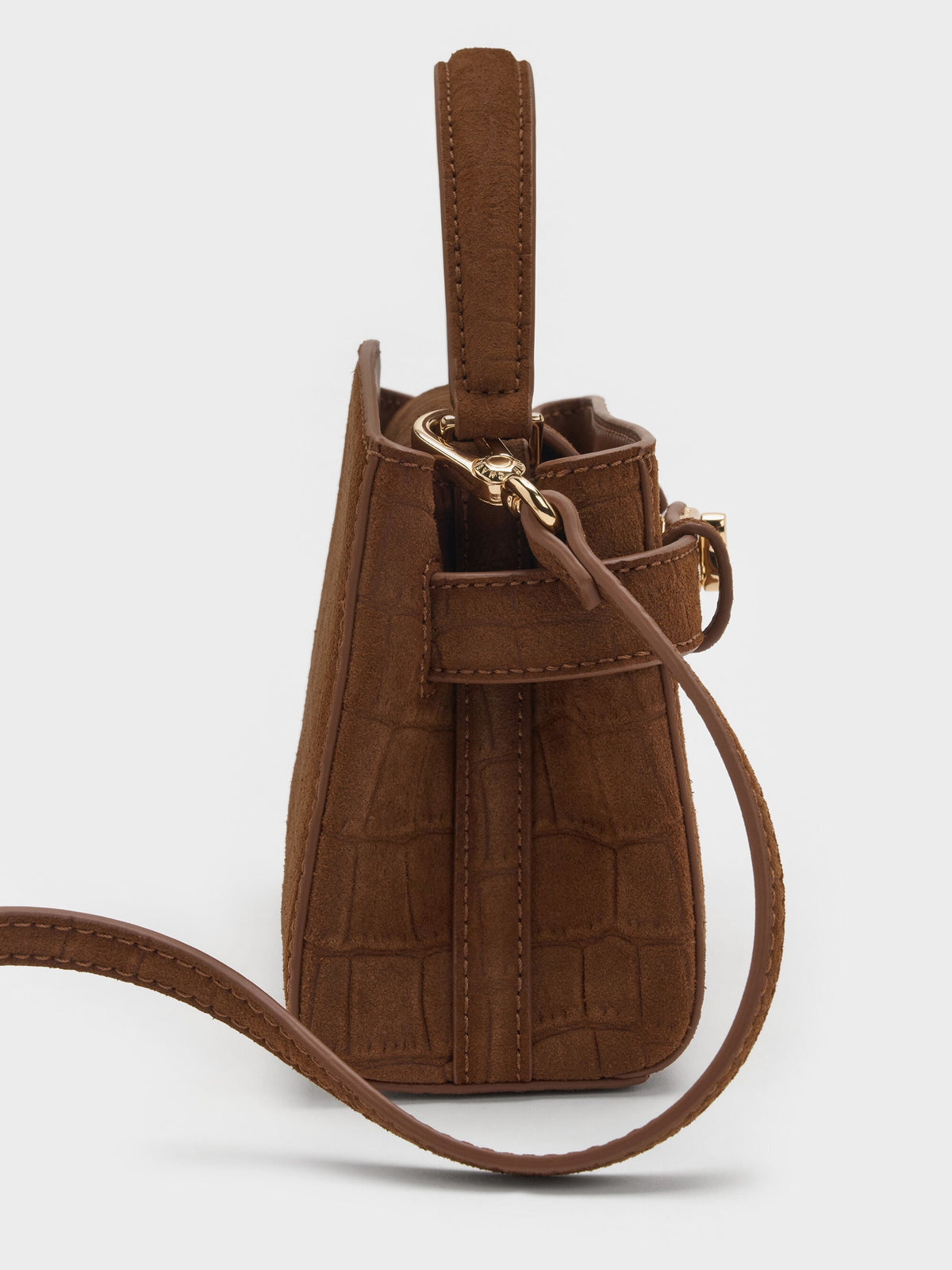CHARLES & KEITH Premium | Aubrielle Croc-Effect Belted Top Handle Bag - Chocolate
