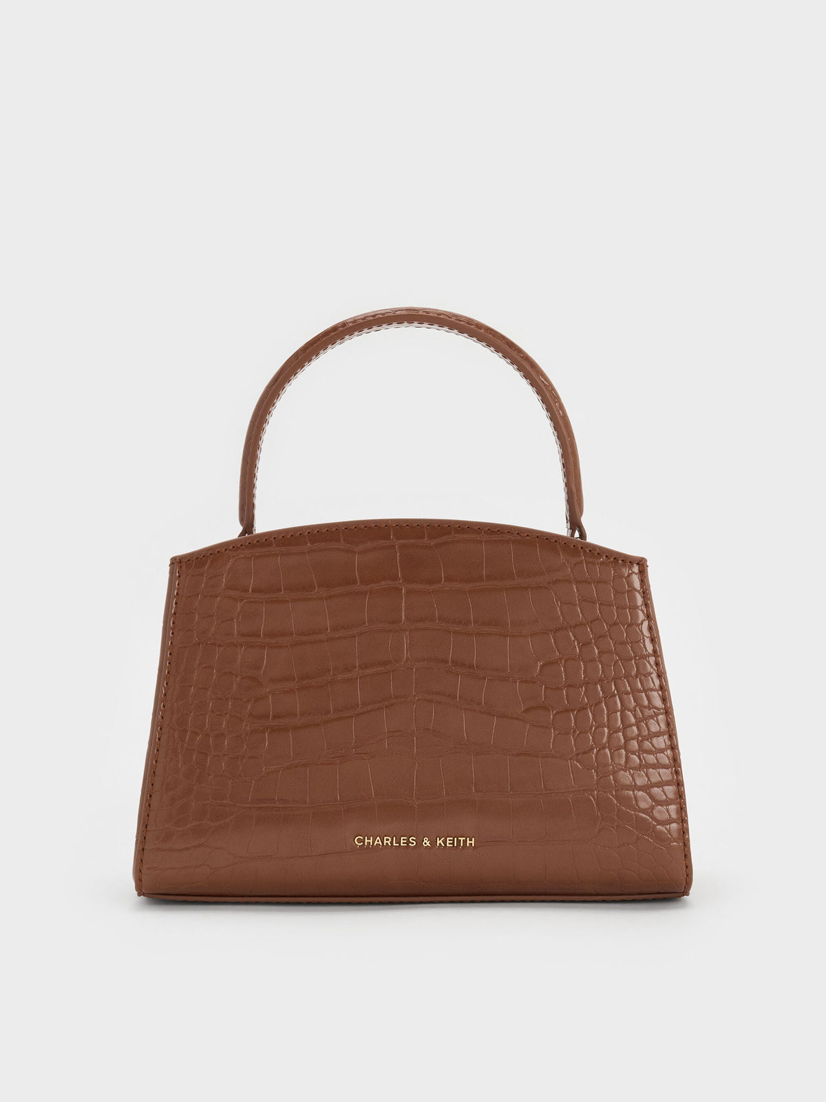 CHARLES & KEITH Special Offer | Aubrielle Croc-Effect Belted Top Handle Bag - Chocolate Croco