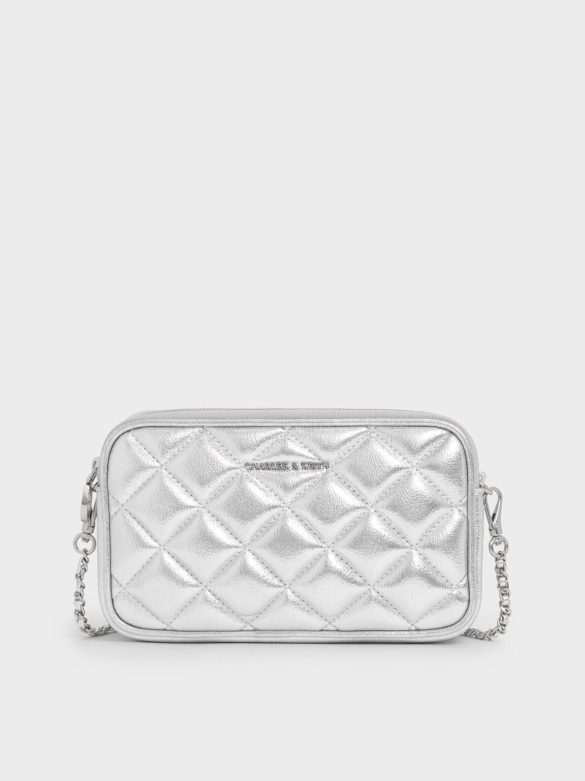 CHARLES & KEITH Featured | Mini Apfra Quilted Crossbody Bag - Silver