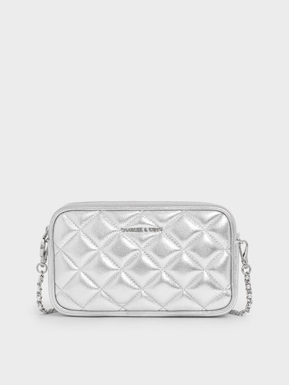 CHARLES & KEITH Featured | Mini Apfra Quilted Crossbody Bag - Silver
