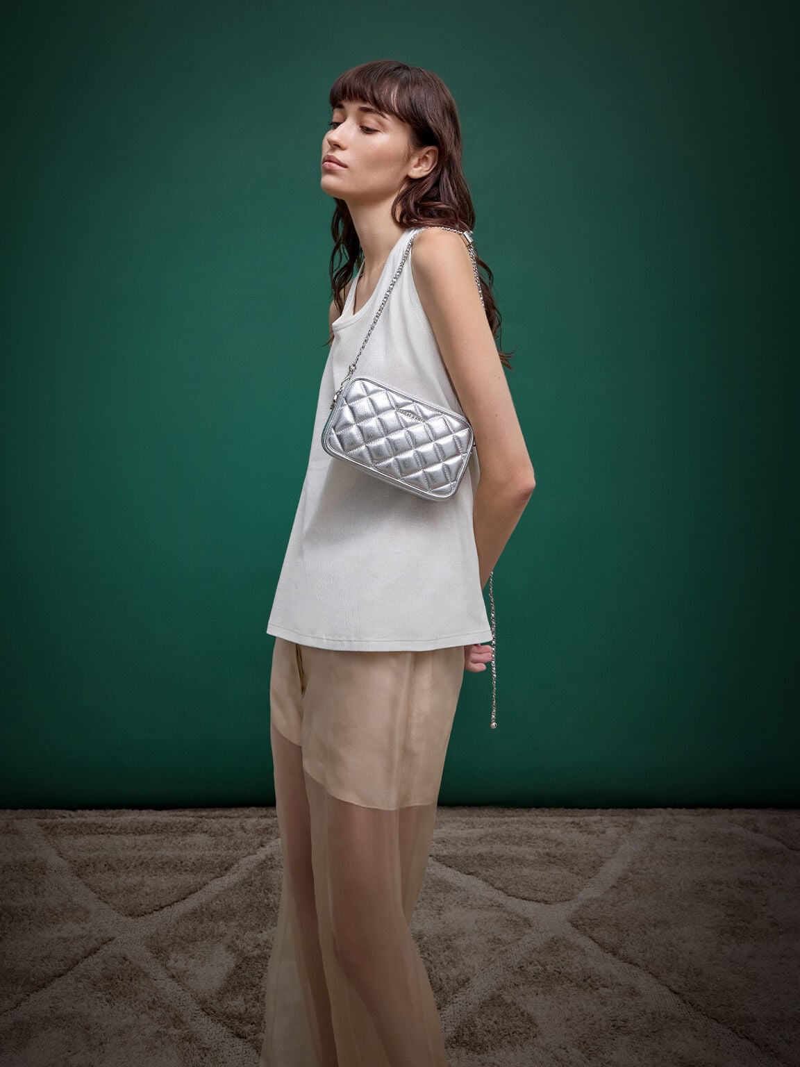 CHARLES & KEITH Featured | Mini Apfra Quilted Crossbody Bag - Silver