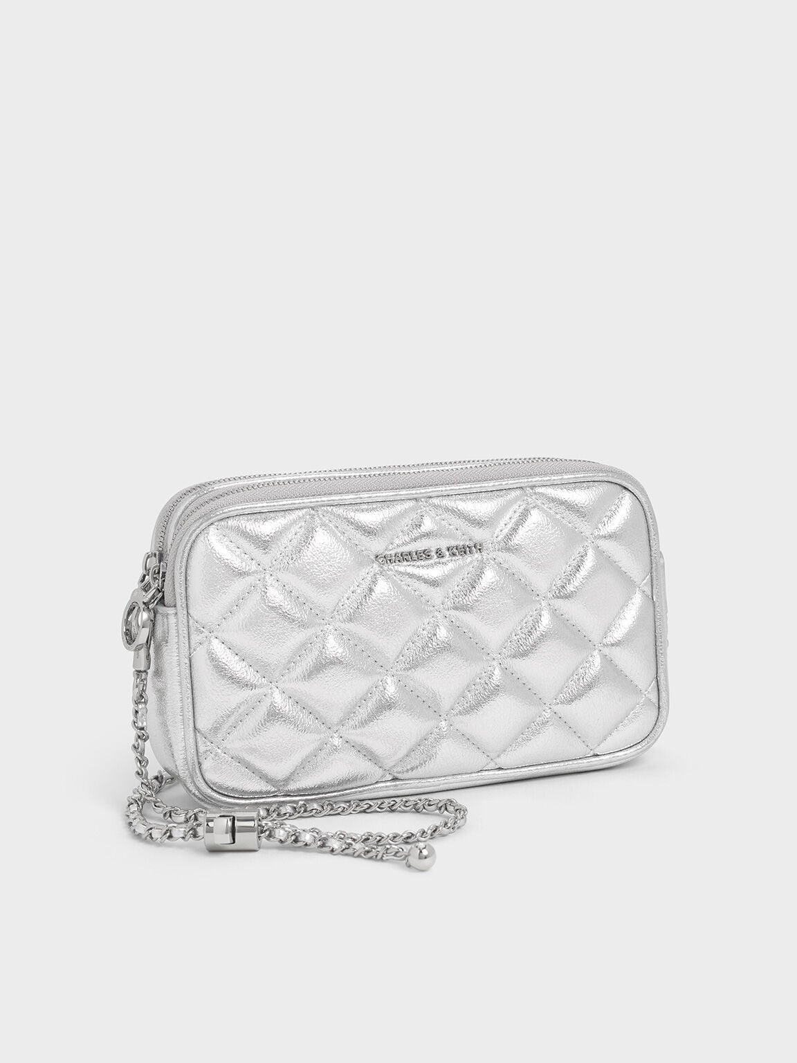 CHARLES & KEITH Featured | Mini Apfra Quilted Crossbody Bag - Silver