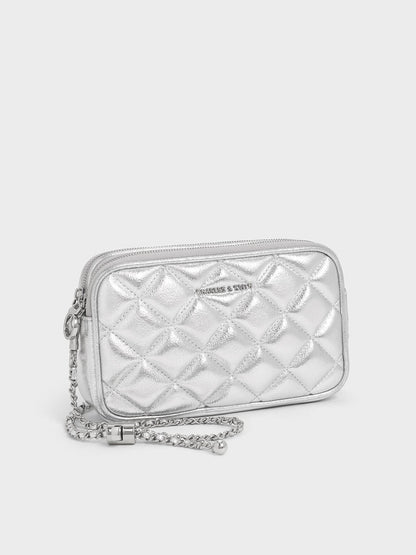 CHARLES & KEITH Featured | Mini Apfra Quilted Crossbody Bag - Silver
