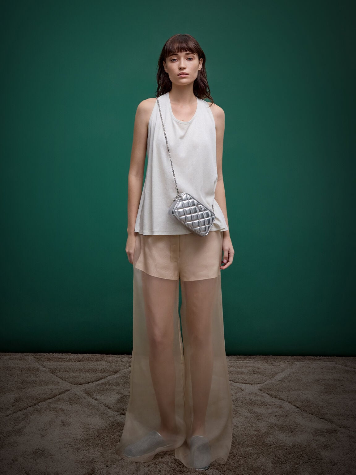 CHARLES & KEITH Featured | Mini Apfra Quilted Crossbody Bag - Silver