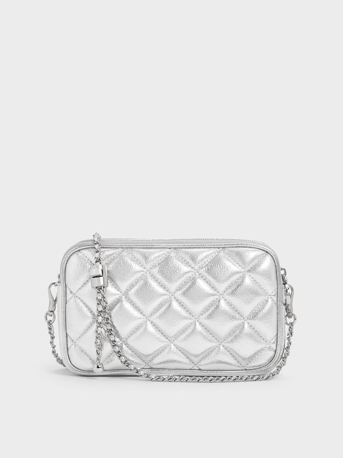 CHARLES & KEITH Featured | Mini Apfra Quilted Crossbody Bag - Silver