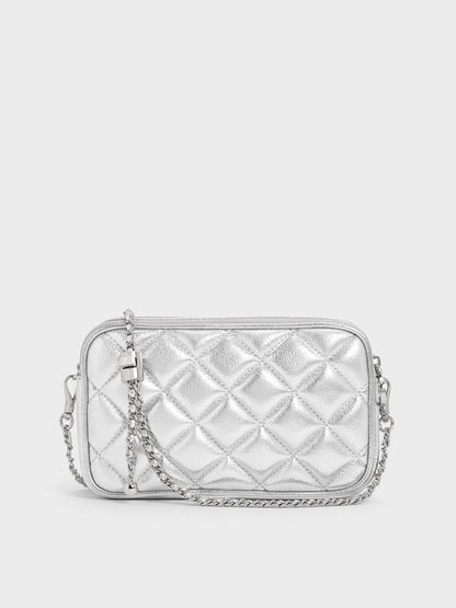 CHARLES & KEITH Featured | Mini Apfra Quilted Crossbody Bag - Silver