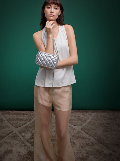 CHARLES & KEITH Featured | Mini Apfra Quilted Crossbody Bag - Silver