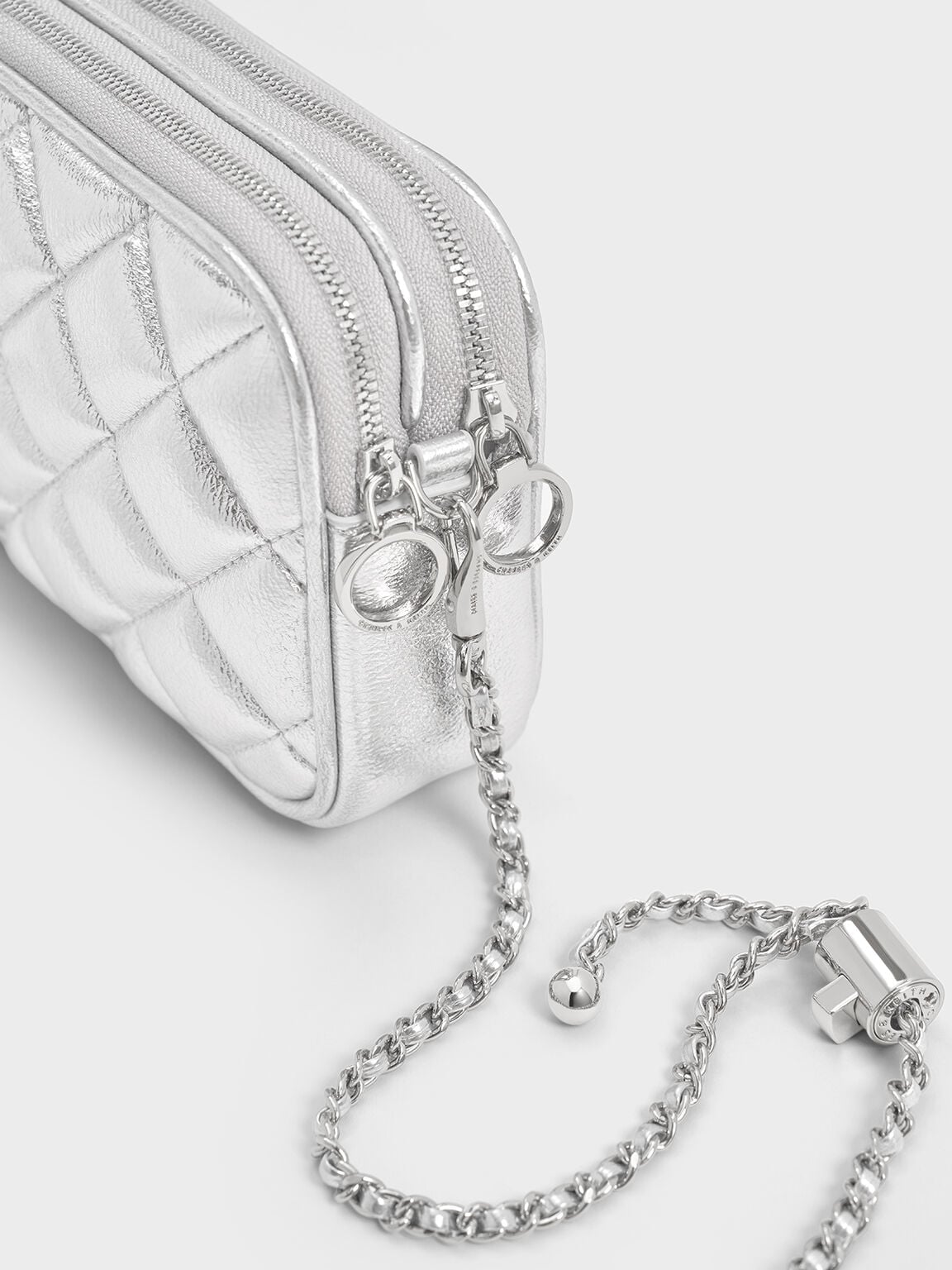 CHARLES & KEITH Featured | Mini Apfra Quilted Crossbody Bag - Silver
