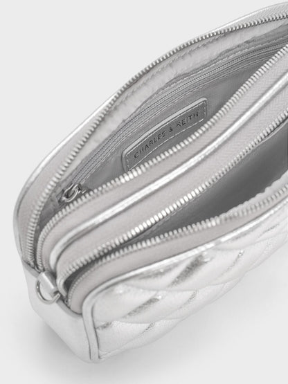 CHARLES & KEITH Featured | Mini Apfra Quilted Crossbody Bag - Silver