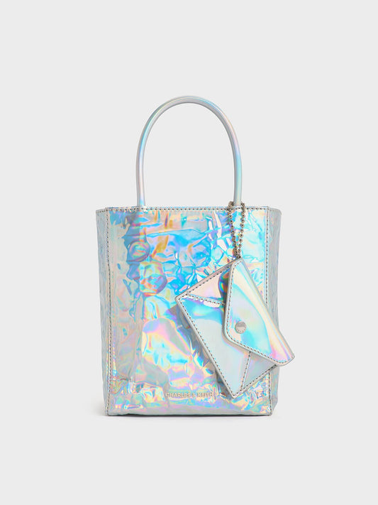 CHARLES & KEITH Value | Matina Holographic Crinkle-Effect Tote Bag - Prism Silver