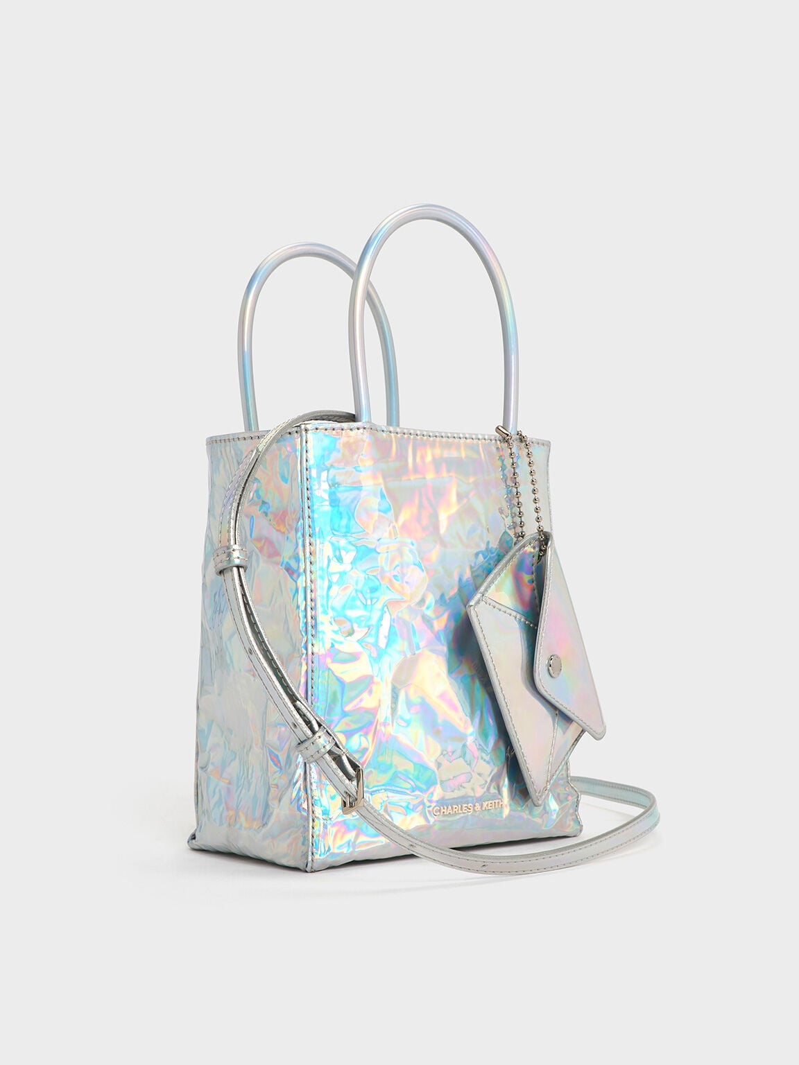 CHARLES & KEITH Value | Matina Holographic Crinkle-Effect Tote Bag - Prism Silver