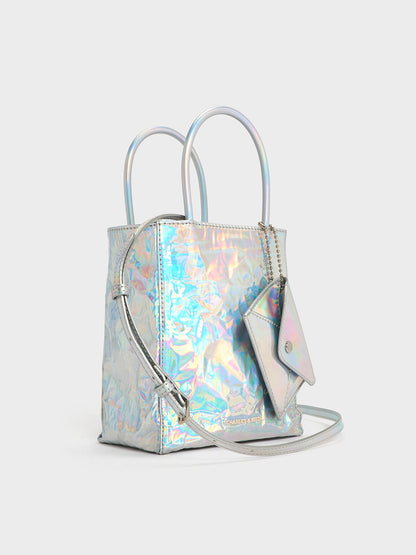 CHARLES & KEITH Value | Matina Holographic Crinkle-Effect Tote Bag - Prism Silver