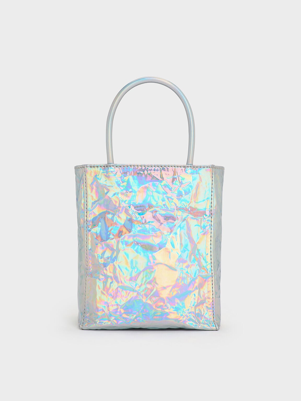 CHARLES & KEITH Value | Matina Holographic Crinkle-Effect Tote Bag - Prism Silver