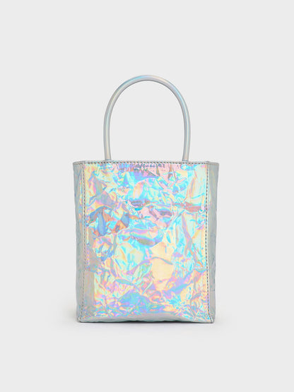 CHARLES & KEITH Value | Matina Holographic Crinkle-Effect Tote Bag - Prism Silver