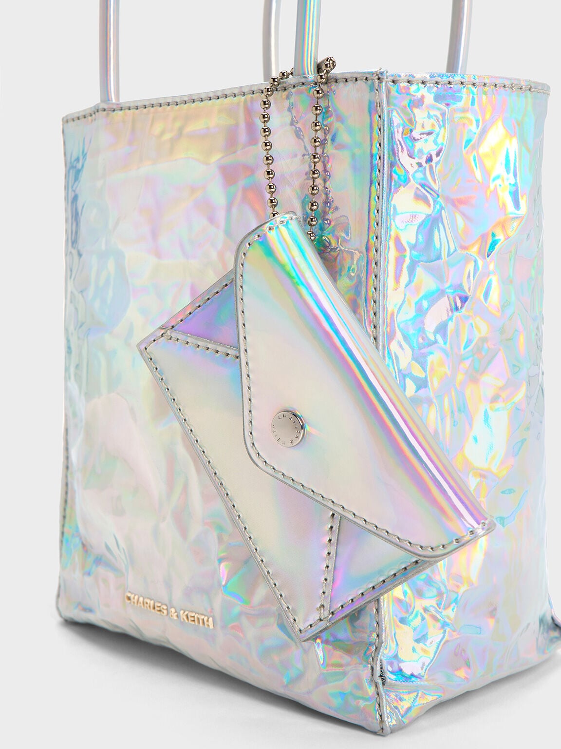 CHARLES & KEITH Value | Matina Holographic Crinkle-Effect Tote Bag - Prism Silver