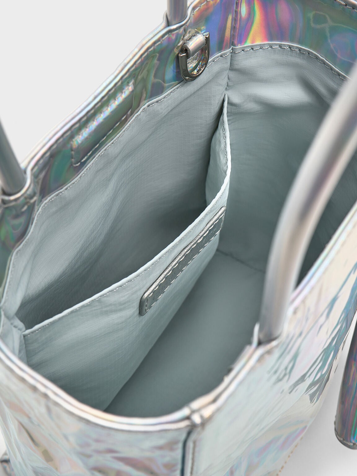 CHARLES & KEITH Value | Matina Holographic Crinkle-Effect Tote Bag - Prism Silver
